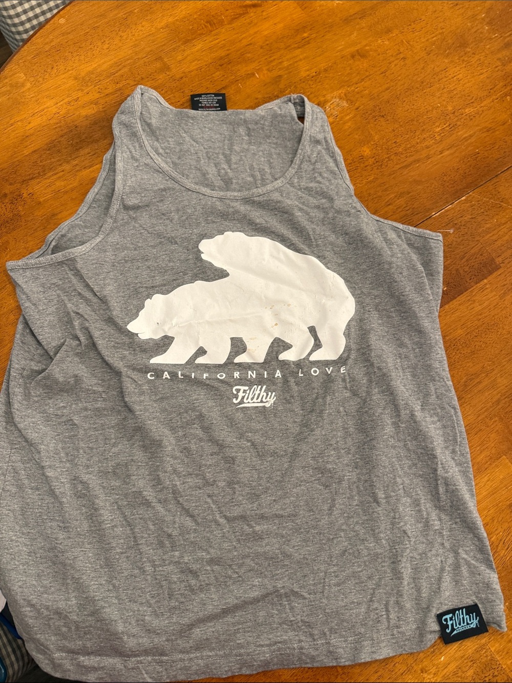 Filthy California Love Gray Tank Top with White Bear Graphic spots on , not worn